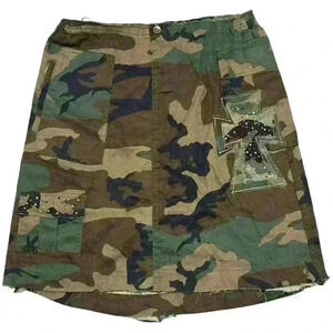 Camouflage Bedazzled Cross Patched Midi Skirt